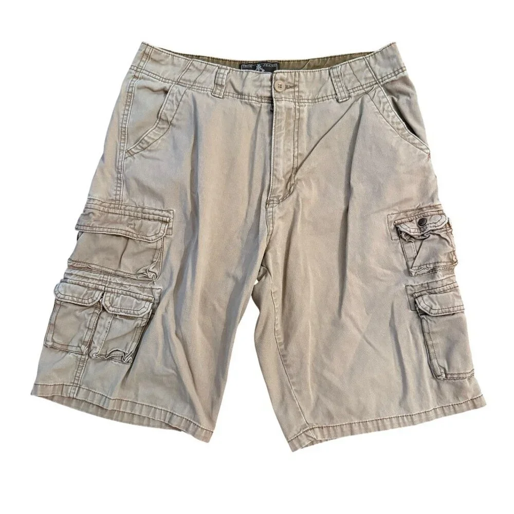 Iron Jeans Cargo Shorts Size 34 Beige Tan Cotton